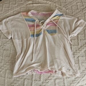 Bundle Sale | 4 for $20 |Pastel Striped Lace-Up Women's Tee Size Large